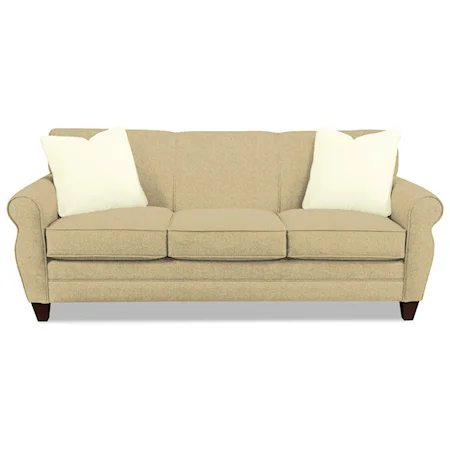 Transitional Stationary Sofa with Rolled Arms and Tapered Wood Feet