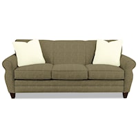 Transitional Stationary Sofa with Rolled Arms and Tapered Wood Feet