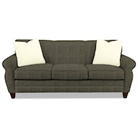 Transitional Stationary Sofa with Rolled Arms and Tapered Wood Feet