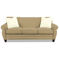 Transitional Stationary Sofa with Rolled Arms and Tapered Wood Feet