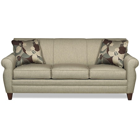 Transitional Stationary Sofa with Rolled Arms and Tapered Wood Feet