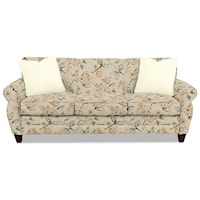 Transitional Stationary Sofa with Rolled Arms and Tapered Wood Feet