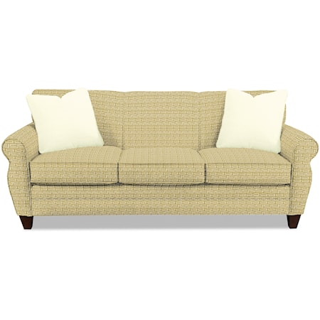 Transitional Stationary Sofa with Rolled Arms and Tapered Wood Feet