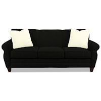 Transitional Stationary Sofa with Rolled Arms and Tapered Wood Feet