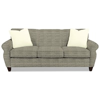 Transitional Stationary Sofa with Rolled Arms and Tapered Wood Feet