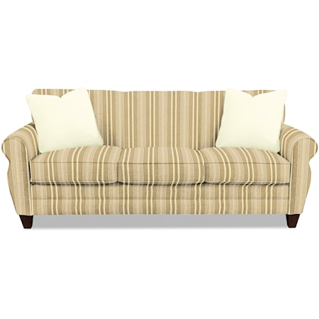 Transitional Stationary Sofa with Rolled Arms and Tapered Wood Feet