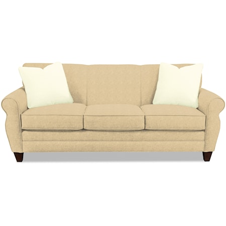 Transitional Stationary Sofa with Rolled Arms and Tapered Wood Feet