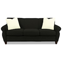 Transitional Stationary Sofa with Rolled Arms and Tapered Wood Feet