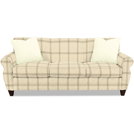 Transitional Stationary Sofa with Rolled Arms and Tapered Wood Feet