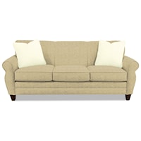 Transitional Stationary Sofa with Rolled Arms and Tapered Wood Feet