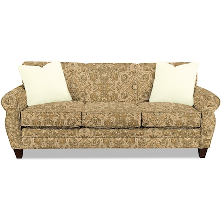 Transitional Stationary Sofa with Rolled Arms and Tapered Wood Feet