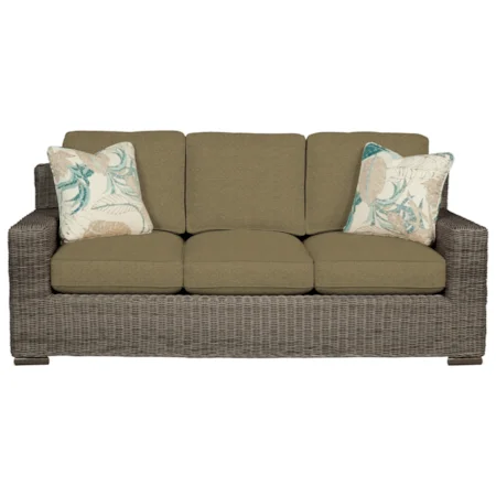 Coastal Wicker-Framed Sofa Sleeper with Loose Cushions