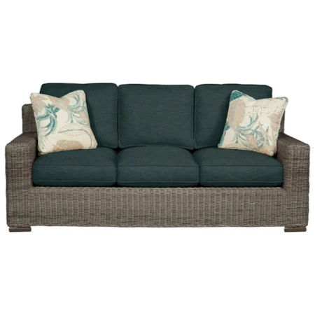 Coastal Wicker-Framed Sofa with Loose Cushions