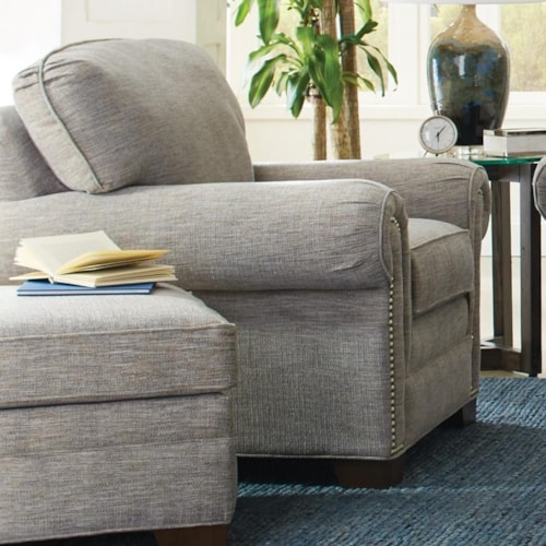 Transitional Chair with Large Rolled Arms and Brass Nailheads
