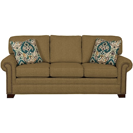 Transitional Sleeper Sofa with Large Rolled Arms and Brass Nailheads