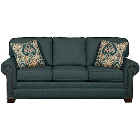 Transitional Sleeper Sofa with Large Rolled Arms and Brass Nailheads