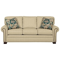 Transitional Sleeper Sofa with Large Rolled Arms and Brass Nailheads