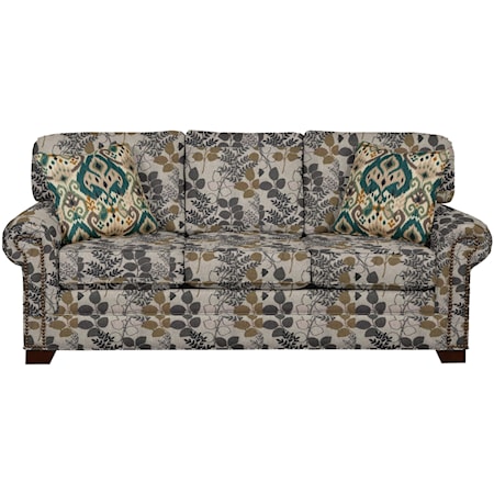 Transitional Sleeper Sofa with Brass Nailheads and Memory Foam Mattress