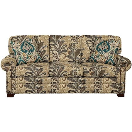 Transitional Sleeper Sofa with Brass Nailheads and Memory Foam Mattress
