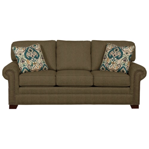 Transitional Sleeper Sofa with Brass Nailheads and Memory Foam Mattress