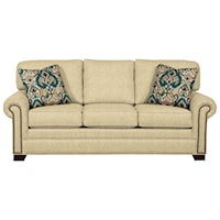 Transitional Sleeper Sofa with Brass Nailheads and Memory Foam Mattress