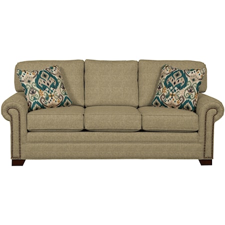 Transitional Sleeper Sofa with Brass Nailheads and Memory Foam Mattress