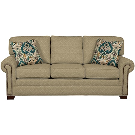 Transitional Sleeper Sofa with Brass Nailheads and Memory Foam Mattress