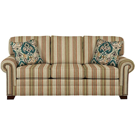 Transitional Sleeper Sofa with Brass Nailheads and Memory Foam Mattress