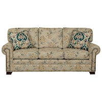 Transitional Sleeper Sofa with Brass Nailheads and Memory Foam Mattress