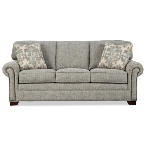 Transitional Sleeper Sofa with Brass Nailheads and Memory Foam Mattress