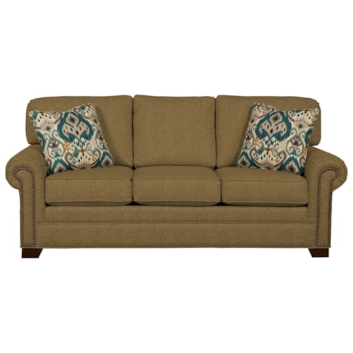 Transitional Sofa with Large Rolled Arms and Brass Nailheads
