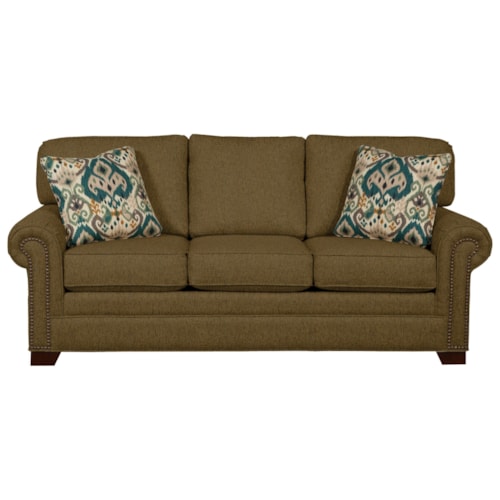 Transitional Sofa with Large Rolled Arms and Brass Nailheads