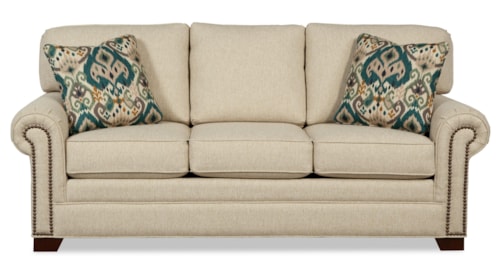 Transitional Sofa with Large Rolled Arms and Brass Nailheads
