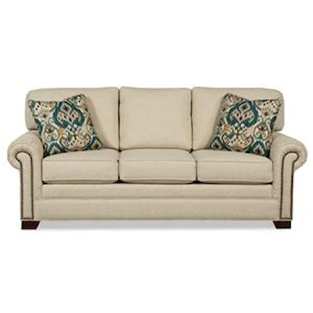 Transitional Sleeper Sofa with Large Rolled Arms and Brass Nailheads