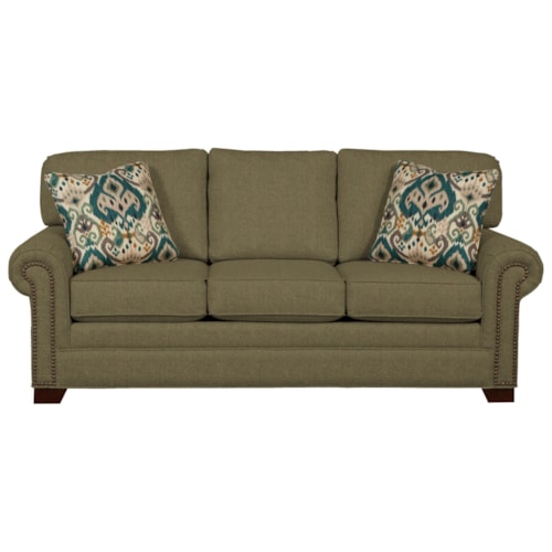 Transitional Sofa with Large Rolled Arms and Brass Nailheads