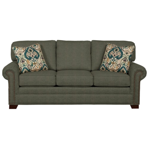 Transitional Sofa with Large Rolled Arms and Brass Nailheads