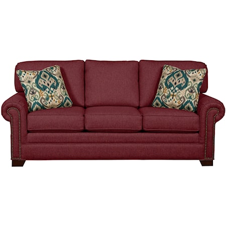 Transitional Sofa with Large Rolled Arms and Brass Nailheads