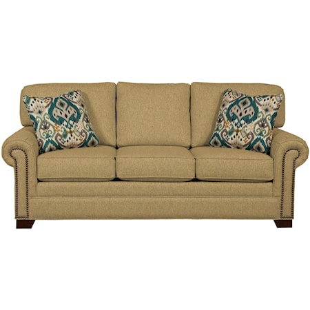 Transitional Sofa with Large Rolled Arms and Brass Nailheads