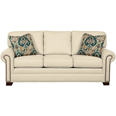 Transitional Sofa with Large Rolled Arms and Brass Nailheads