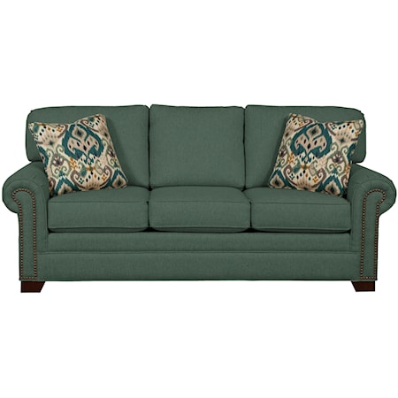 Transitional Sofa with Large Rolled Arms and Brass Nailheads