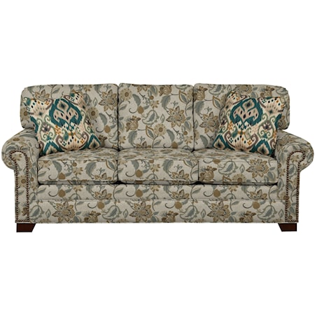 Transitional Sofa with Large Rolled Arms and Brass Nailheads