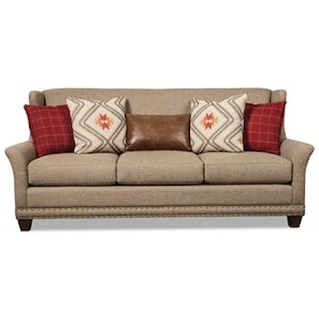 Transitional Wing Back Sofa with Brass Nailheads