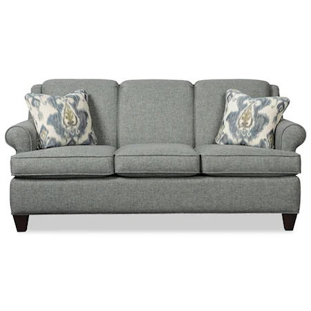 Transitional Sofa with Rolled Armrests & Exposed Wood Legs