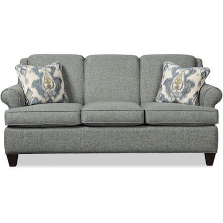 Transitional Sofa with Rolled Armrests & Exposed Wood Legs