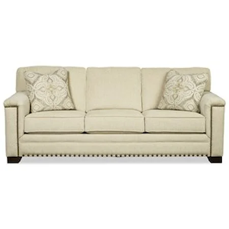Transitional Queen Sleeper Sofa with Medium and Large Nailheads and Memory Foam Mattress