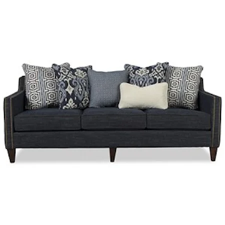 Transitional Sofa with Nailhead Border and Six Toss Pillows
