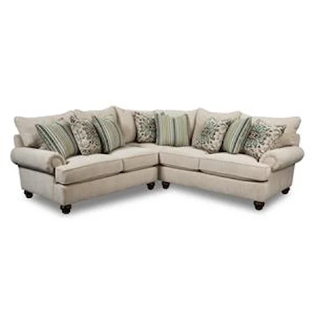 Two Piece Sectional Sofa with Turned Wood Feet