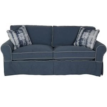 Cottage Style Slipcover Sofa with Rolled Arms and Kick Pleat Skirt (Does Not Include Accent Pillows)