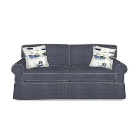 Cottage Style Slipcover Sofa with Rolled Arms and Kick Pleat Skirt