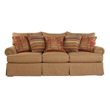 Traditional Skirted Sofa with 5 Pillows